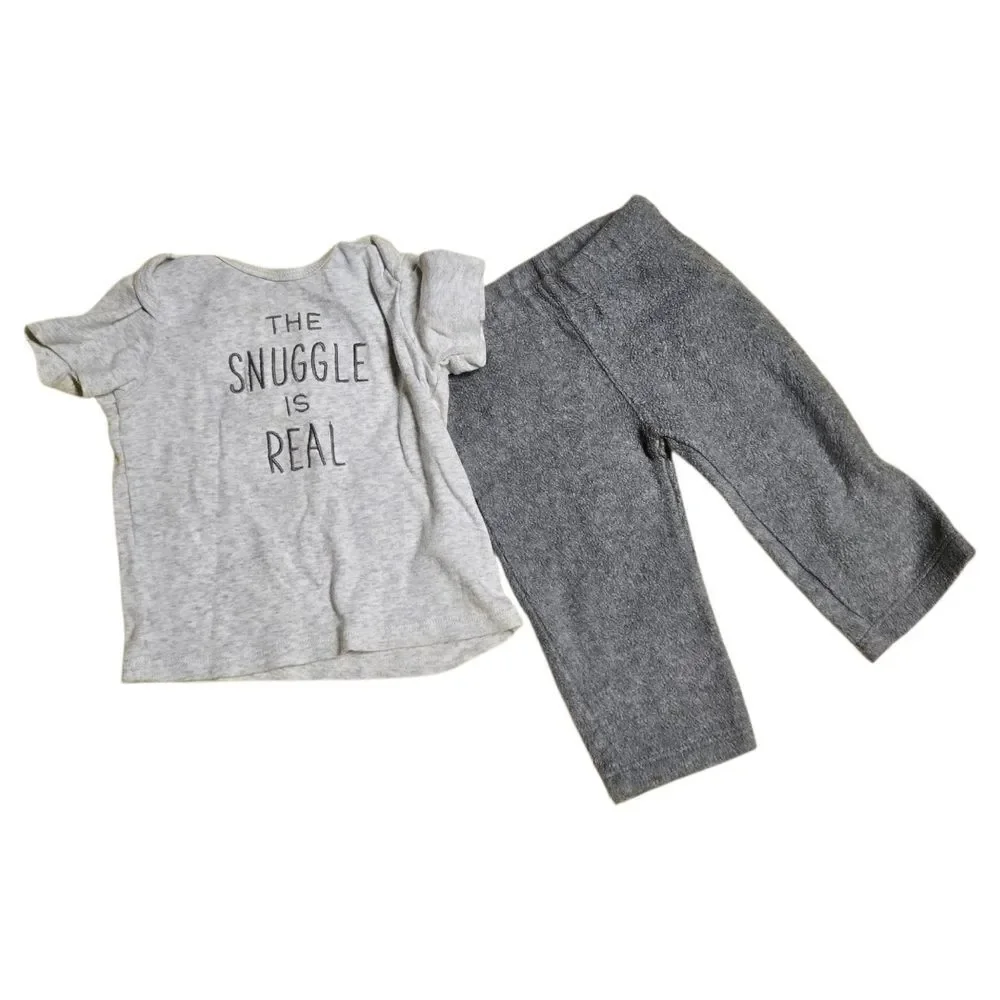 Carter’s Baby Boy 9M Gray Tee & Fleece Pants Set “The Snuggle Is Real” Outfit